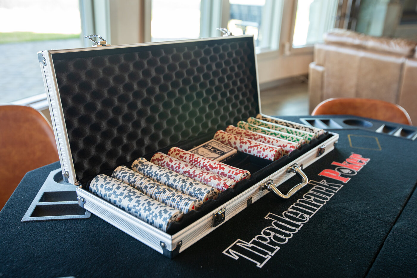 Teton View Retreat — Both Domes — premium poker chip set on a felt-top game table